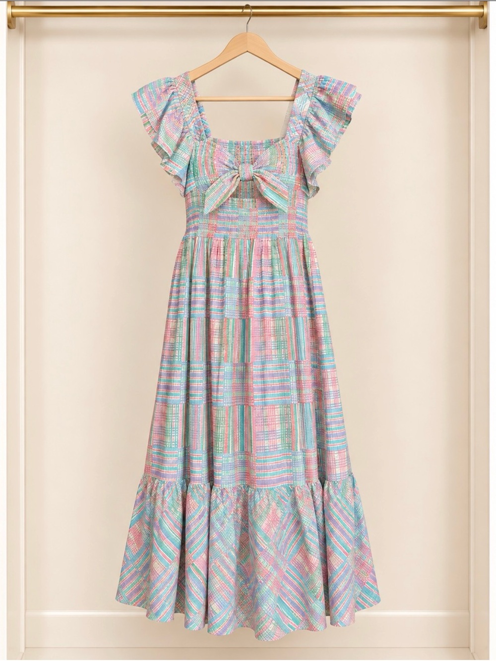 LoveShackFancy Emeka Candyland Multicolor Plaid Ruffle Dress XL